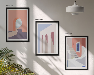 Set de 3 cuadros para salón Ilustraciones arquitectónicas minimalistas
