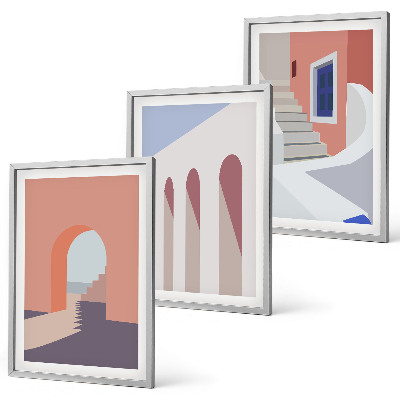 Set de 3 cuadros para salón Ilustraciones arquitectónicas minimalistas