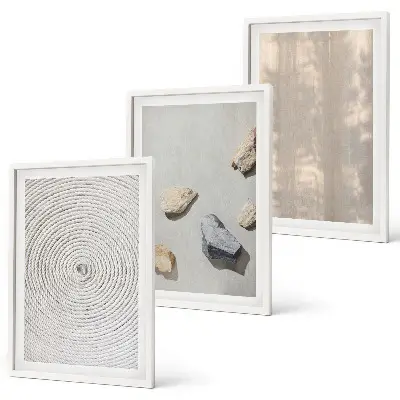 Set de 3 cuadros para salón con estructuras de texturas naturales en estilo bohemio