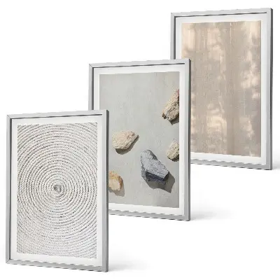Set de 3 cuadros para salón con estructuras de texturas naturales en estilo bohemio