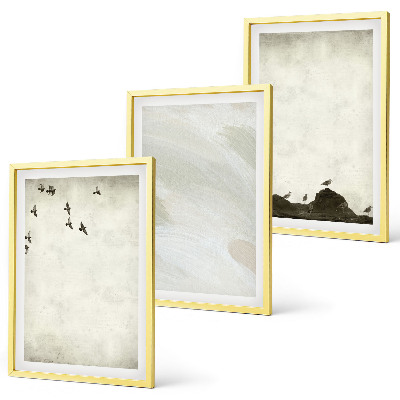 Set de 3 cuadros para salón Pájaros, rocas, pinceladas, decoraciones