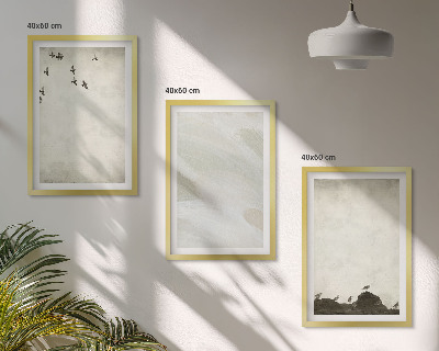 Set de 3 cuadros para salón Pájaros, rocas, pinceladas, decoraciones