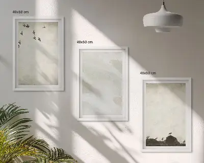 Set de 3 cuadros decorativos para salón con diseño artístico de pájaros rocas y pinceladas