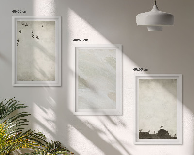 Set de 3 cuadros para salón Pájaros, rocas, pinceladas, decoraciones
