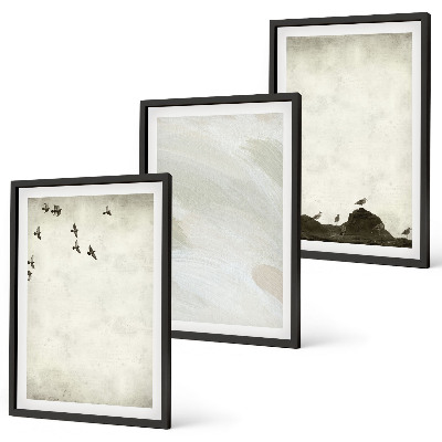 Set de 3 cuadros para salón Pájaros, rocas, pinceladas, decoraciones