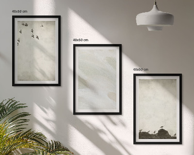 Set de 3 cuadros para salón Pájaros, rocas, pinceladas, decoraciones