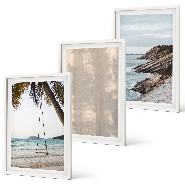 Juego de 3 cuadros Vistas de la playa en verano