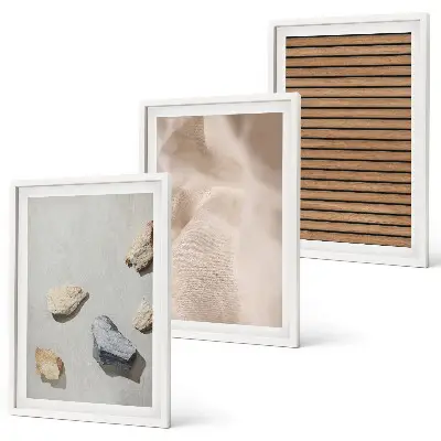 Juego de 3 cuadros con diseño de texturas de tela, madera y piedras