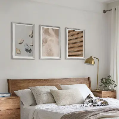 Juego de 3 cuadros con diseño de texturas de tela, madera y piedras