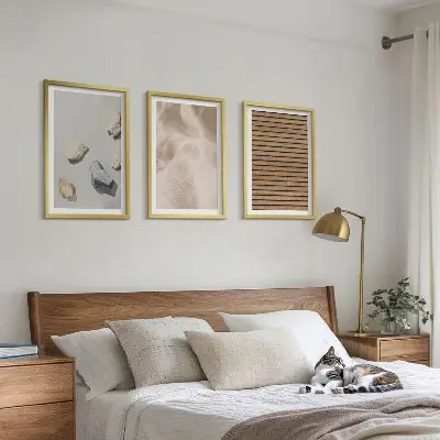 Juego de 3 cuadros con diseño de texturas de tela, madera y piedras