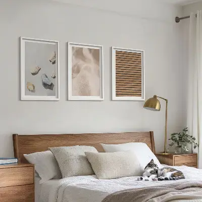 Juego de 3 cuadros con diseño de texturas de tela, madera y piedras