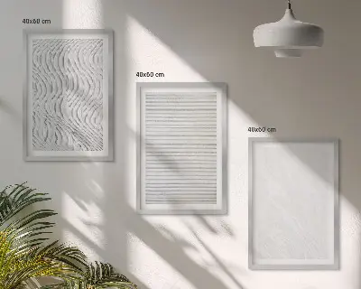Set de 3 cuadros para salón con estructuras de patrones de arena brillante