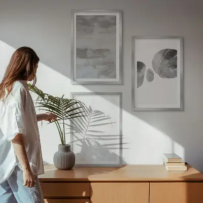 Set de 3 cuadros para salón con diseño de estructuras modernas abstractas