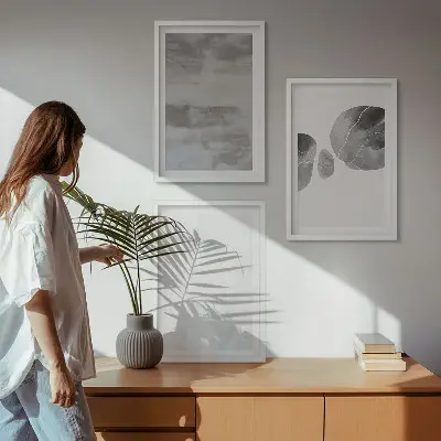 Set de 3 cuadros para salón con diseño de estructuras modernas abstractas