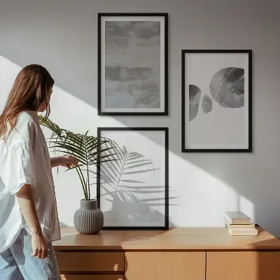 Set de 3 cuadros para salón con diseño de estructuras modernas abstractas