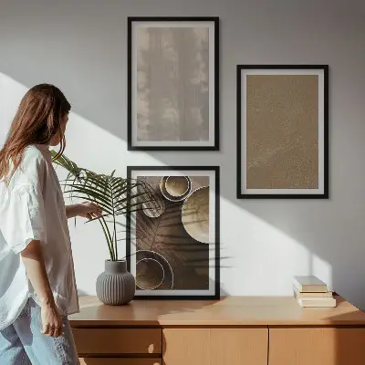 Set de 3 cuadros para salón con estructuras de textura minimalistas