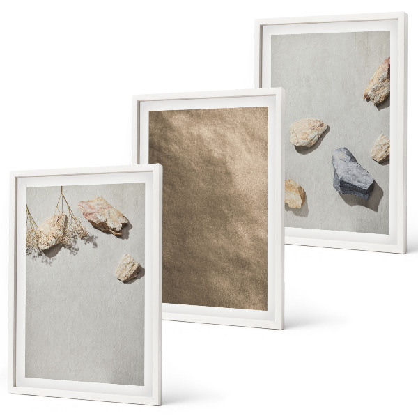 Set de 3 cuadros para salón Estructuras naturales de la playa de piedras