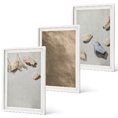 Set de 3 cuadros para salón Estructuras naturales de la playa de piedras