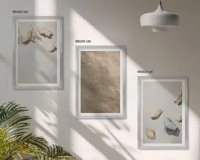 Set de 3 cuadros para salón con diseño de estructuras naturales de la playa de piedras