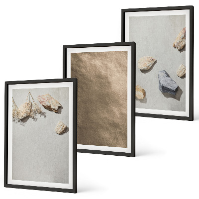 Set de 3 cuadros para salón Estructuras naturales de la playa de piedras