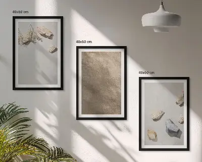 Set de 3 cuadros para salón con diseño de estructuras naturales de la playa de piedras