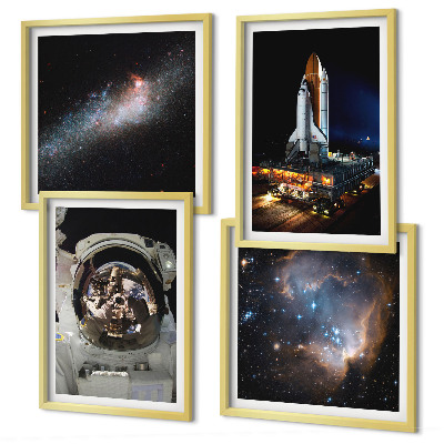 Set de 4 cuadros para salón Astronautas aterrizando en la Luna