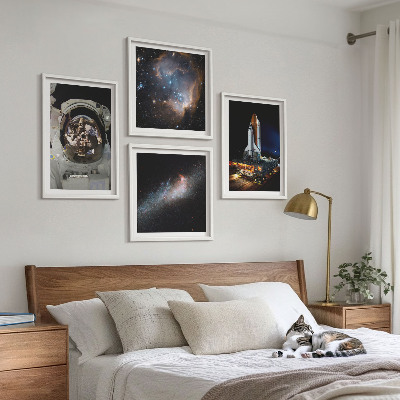 Set de 4 cuadros para salón Astronautas aterrizando en la Luna