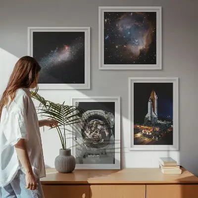 Set de 4 cuadros de astronautas aterrizando en la Luna decoración para salón