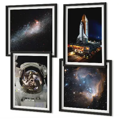 Set de 4 cuadros de astronautas aterrizando en la Luna decoración para salón