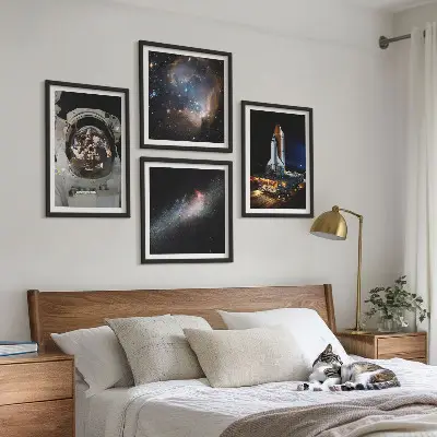 Set de 4 cuadros de astronautas aterrizando en la Luna decoración para salón