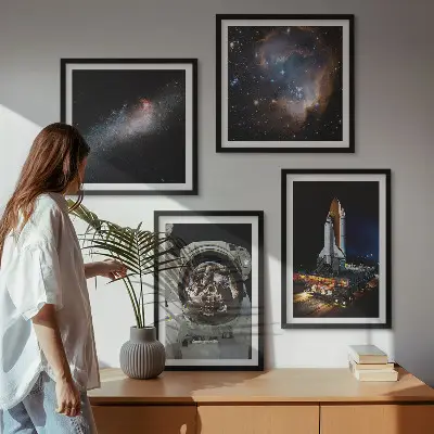 Set de 4 cuadros de astronautas aterrizando en la Luna decoración para salón