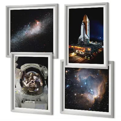 Set de 4 cuadros de astronautas aterrizando en la Luna decoración para salón