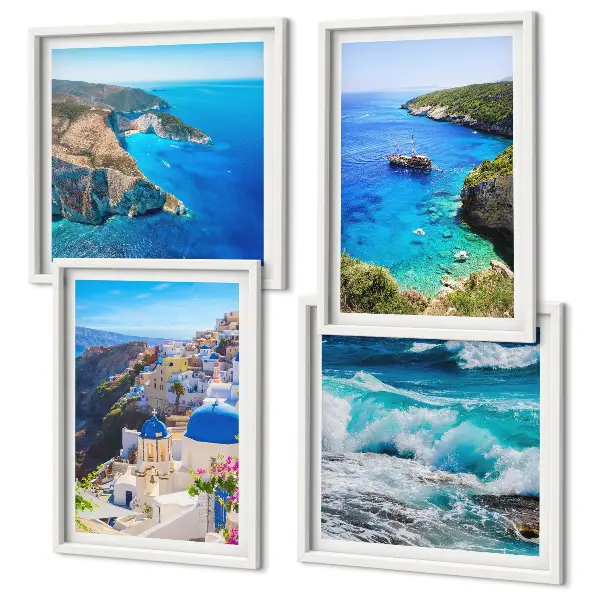 Set de cuadros modernos para salón con vistas griegas de Santorini Oia