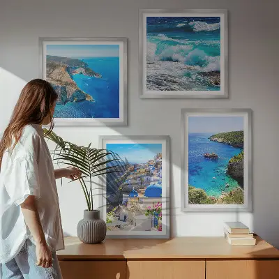 Set de cuadros modernos para salón con vistas griegas de Santorini Oia