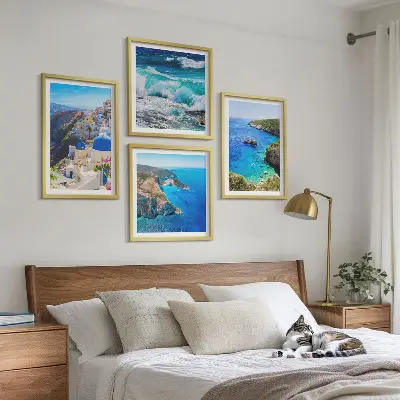 Set de cuadros modernos para salón con vistas griegas de Santorini Oia