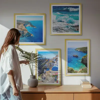 Set de cuadros modernos para salón con vistas griegas de Santorini Oia