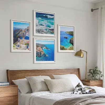 Set de cuadros modernos para salón con vistas griegas de Santorini Oia