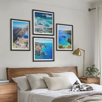 Set de cuadros modernos para salón con vistas griegas de Santorini Oia