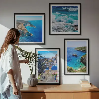 Set de cuadros modernos para salón con vistas griegas de Santorini Oia