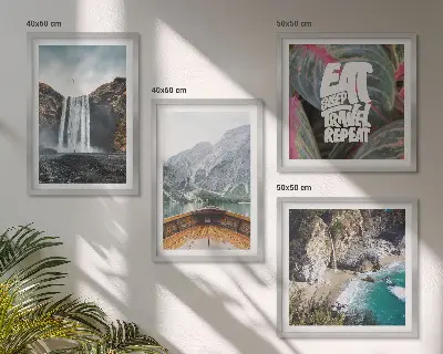 Galería de pared con paisaje de cascada en la montaña
