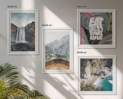 Galería de pared con paisaje de cascada en la montaña