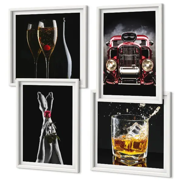 Set de cuadros modernos para salón con diseño de piernas de mujer y vino rosado