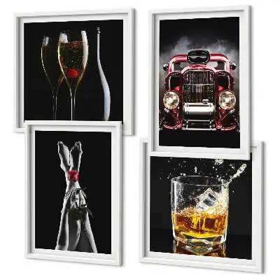 Set de cuadros modernos para salón con diseño de piernas de mujer y vino rosado