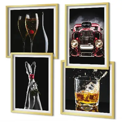 Set de cuadros modernos para salón con diseño de piernas de mujer y vino rosado