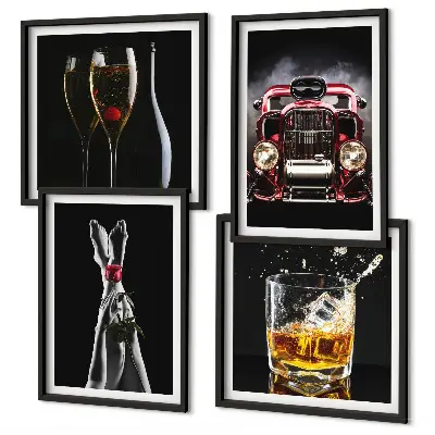 Set de cuadros modernos para salón con diseño de piernas de mujer y vino rosado