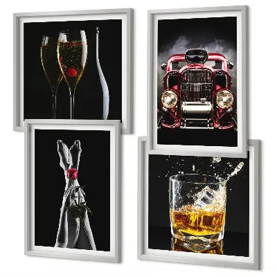 Set de cuadros modernos para salón con diseño de piernas de mujer y vino rosado