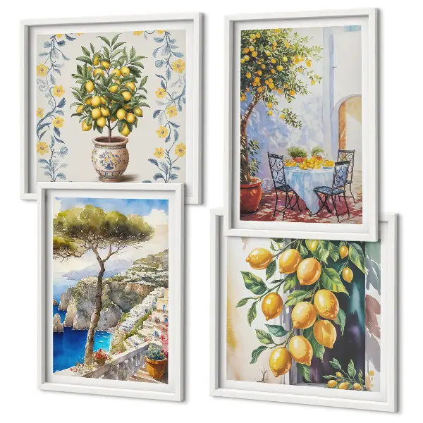 Set de cuadros modernos para salón diseño de limoneros junto al mar