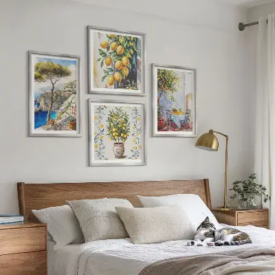 Set de cuadros modernos para salón diseño de limoneros junto al mar