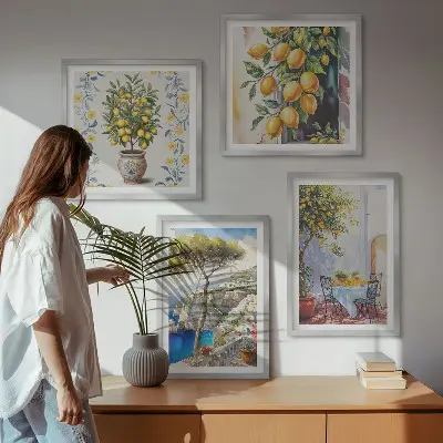 Set de cuadros modernos para salón diseño de limoneros junto al mar