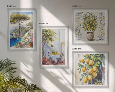 Set de cuadros modernos para salón diseño de limoneros junto al mar